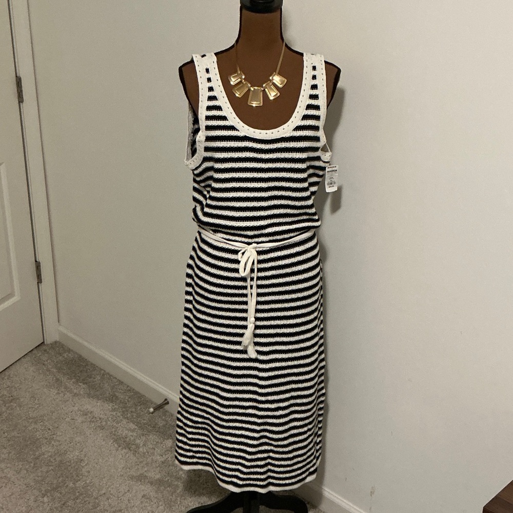 Nine West Striped Black and White Sleeveless Dress